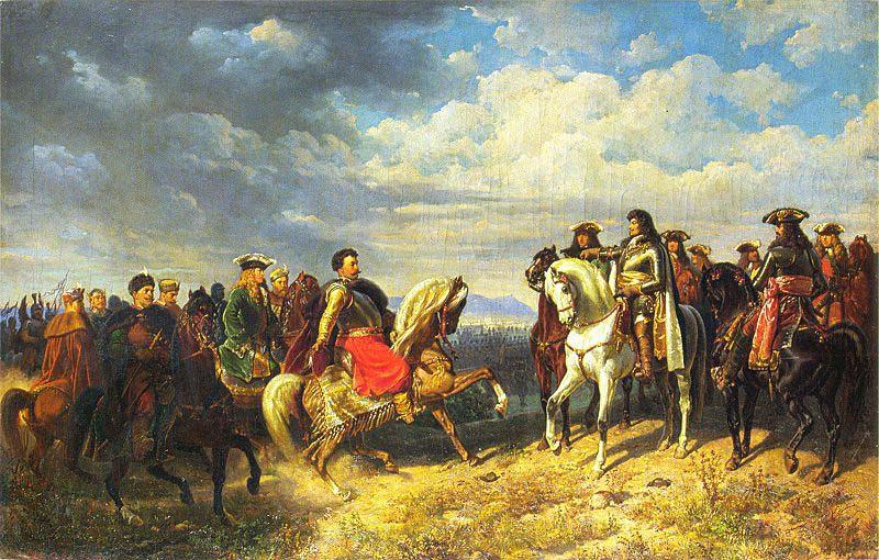 Artur Grottger King Jan III Sobieski meets emperor Leopold I near Schwechat Germany oil painting art